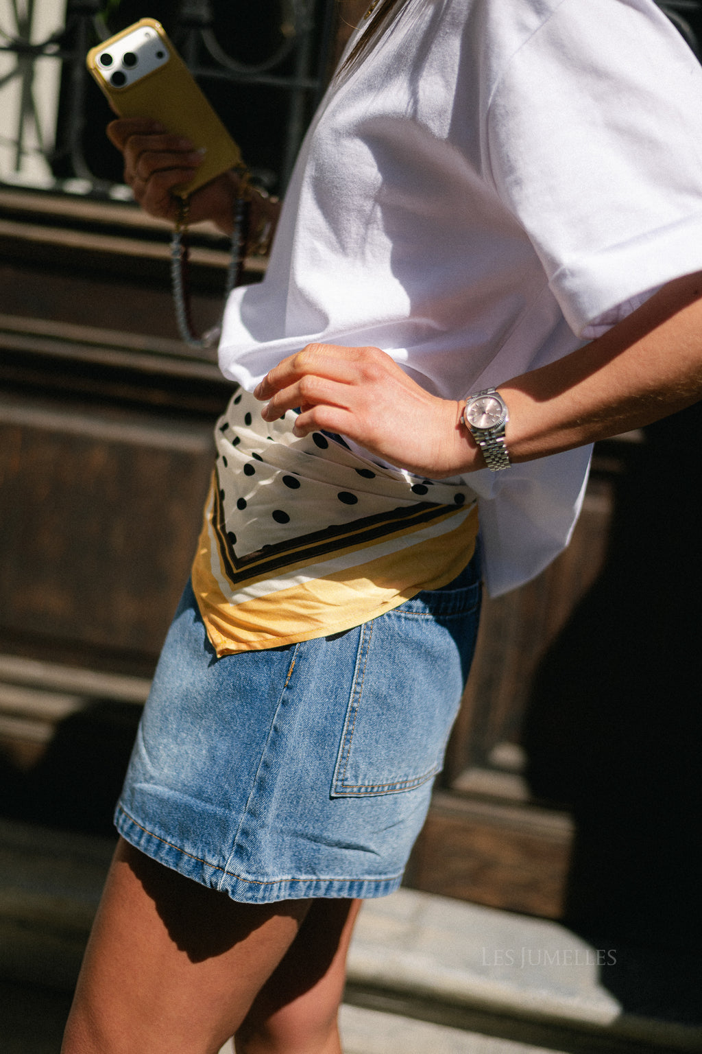 Polka dot scarf monochrome/yellow
