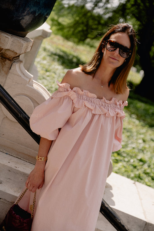 Les Jumelles Eleonore off shoulder maxi dress baby pink