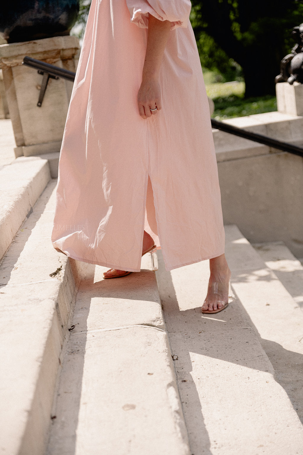 Robe longue à épaules dénudées Eleonore rose bébé