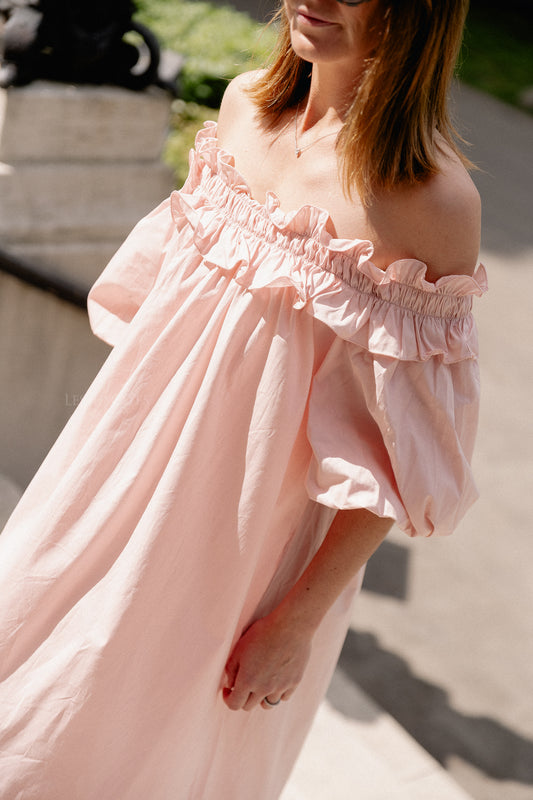 Les Jumelles Eleonore off shoulder maxi dress baby pink