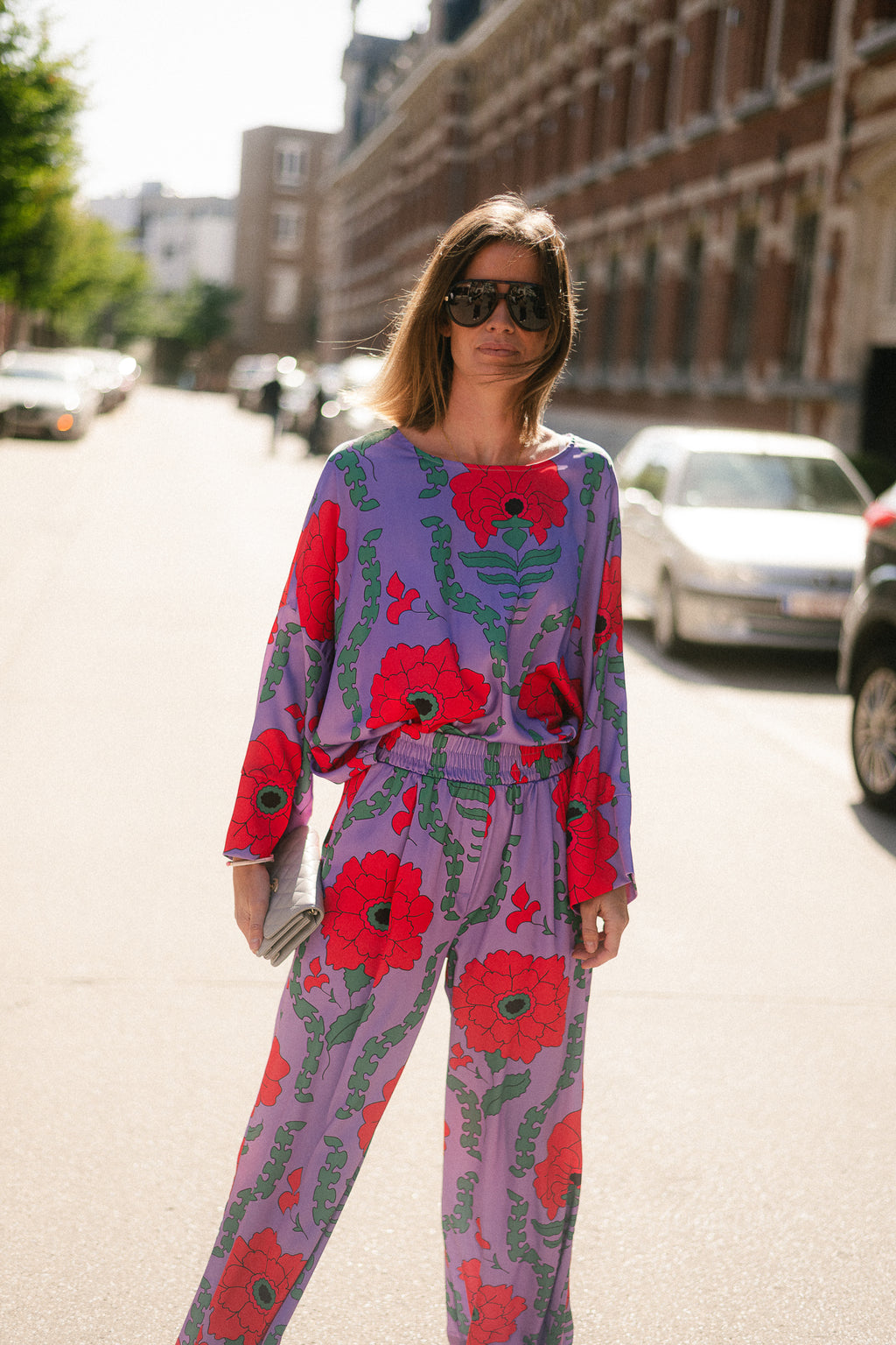 Gill printed sateen blouse - lilac/coral