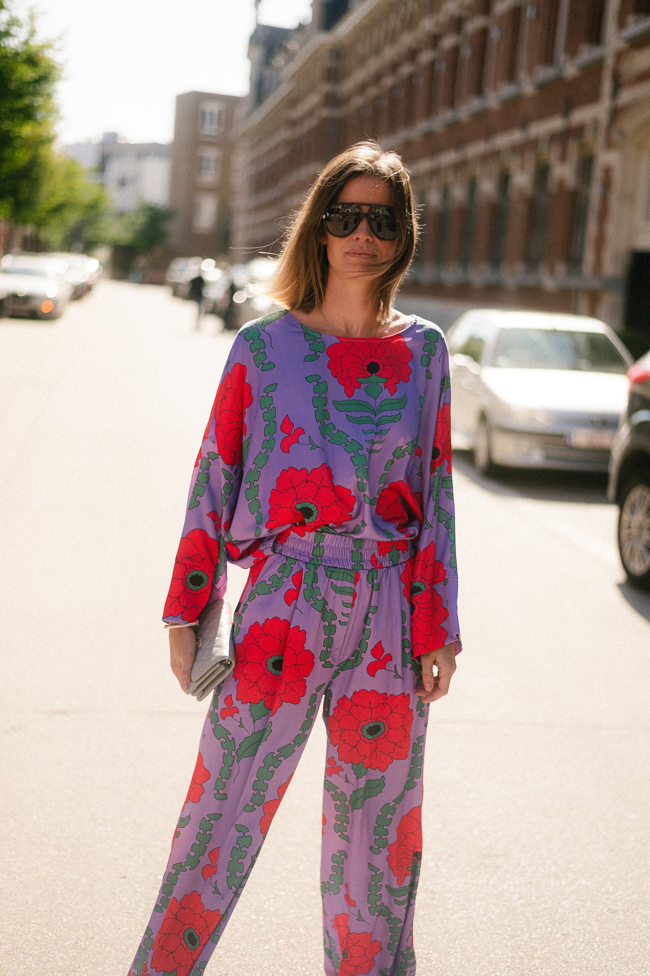 Gill printed sateen blouse - lilac/coral