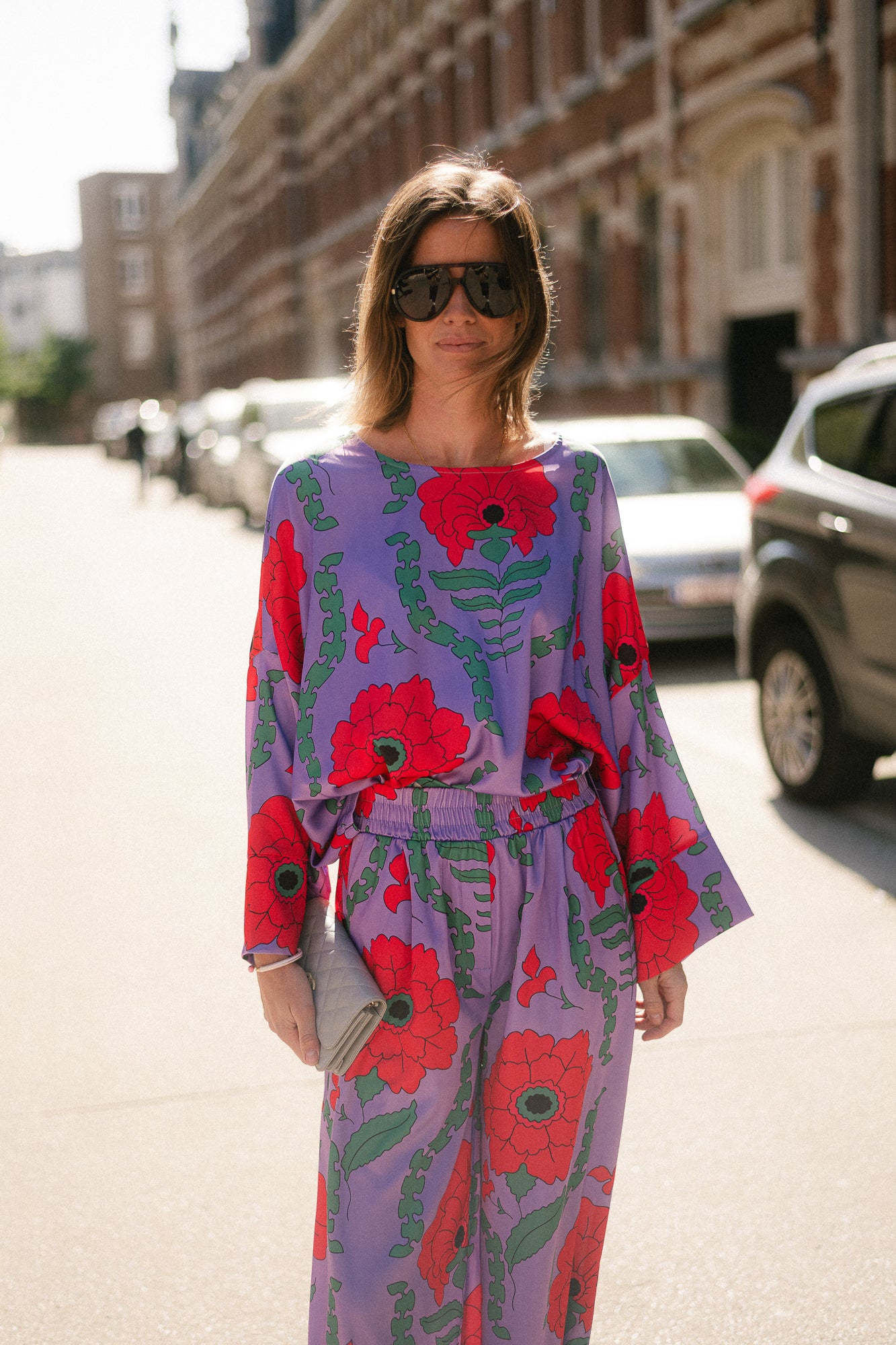 Gill printed sateen blouse - lilac/coral