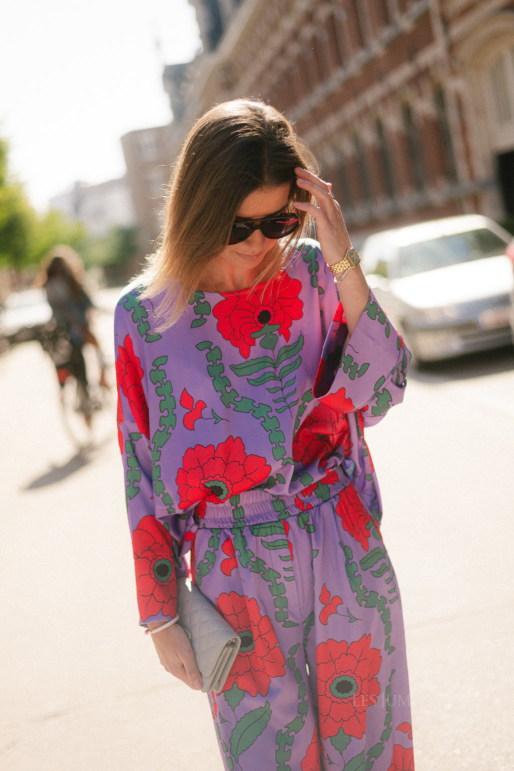 Gill printed sateen blouse - lilac/coral
