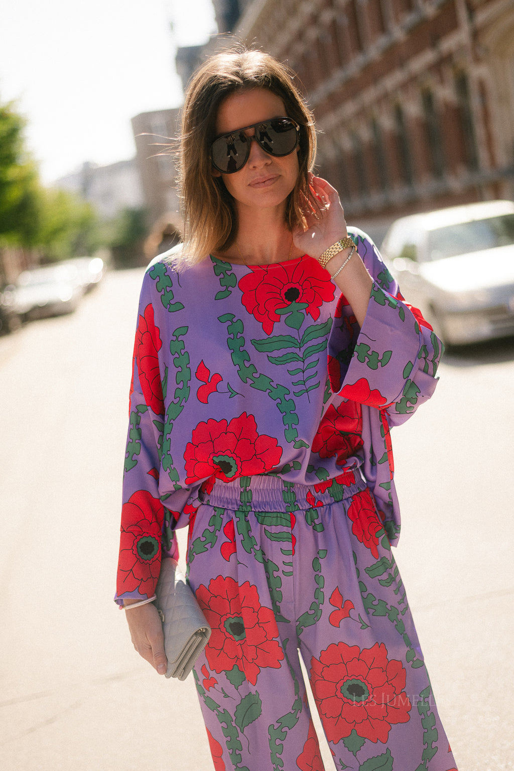 Gill printed sateen blouse - lilac/coral
