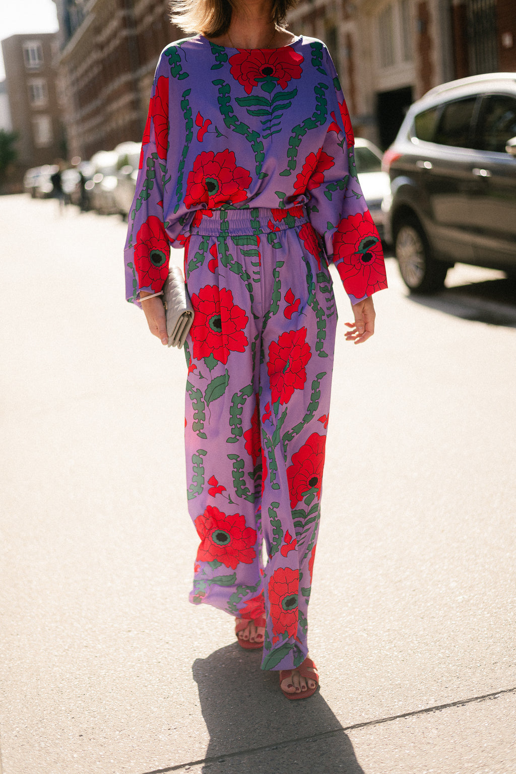 Gill printed sateen pants - lilac/coral