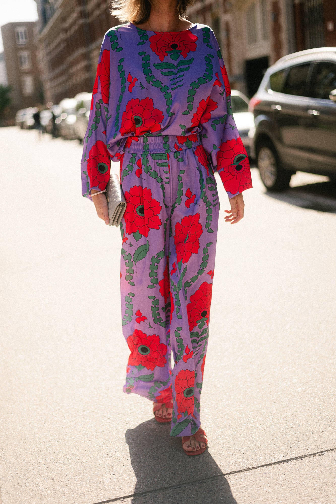 Gill printed sateen pants - lilac/coral