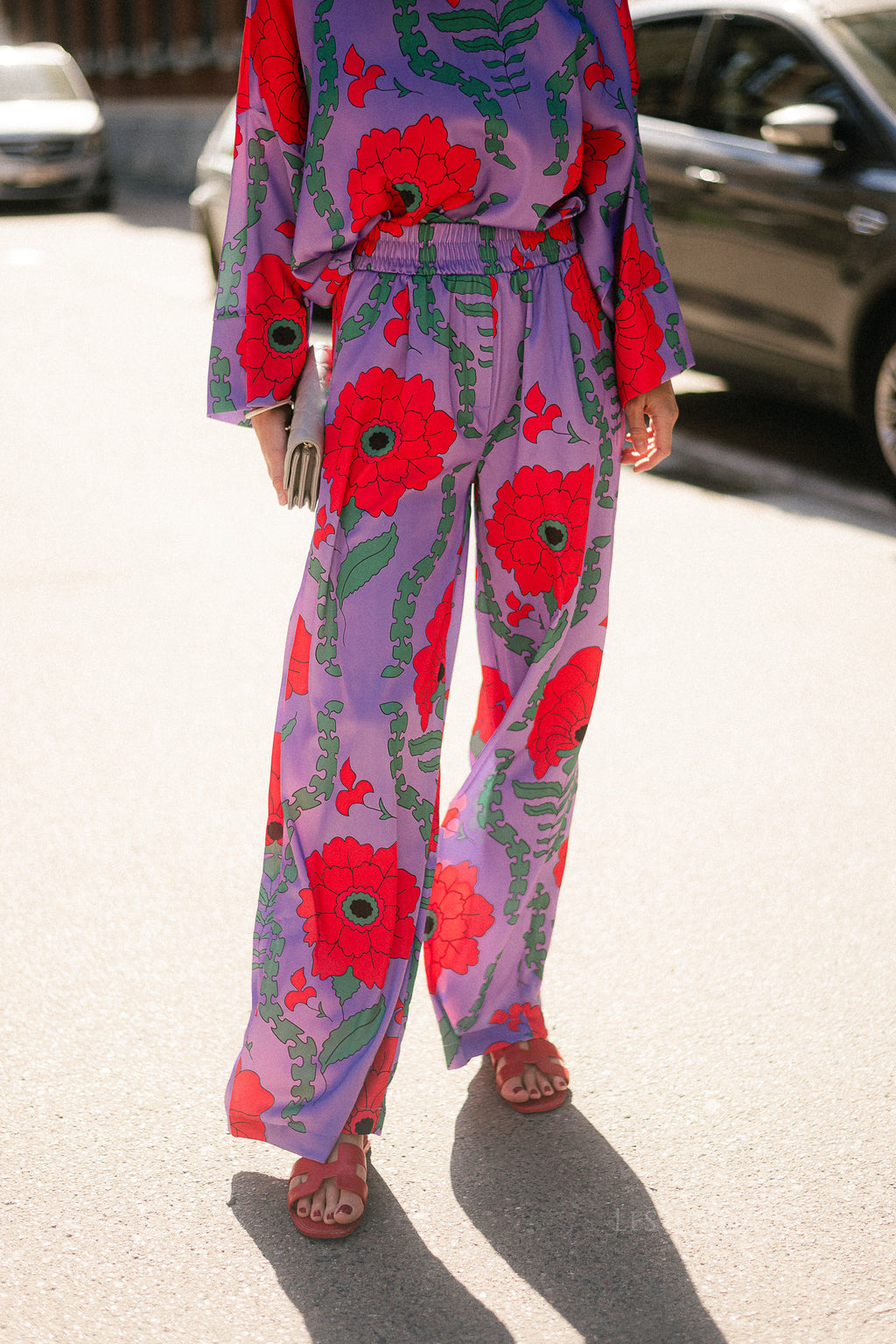 Gill printed sateen pants - lilac/coral