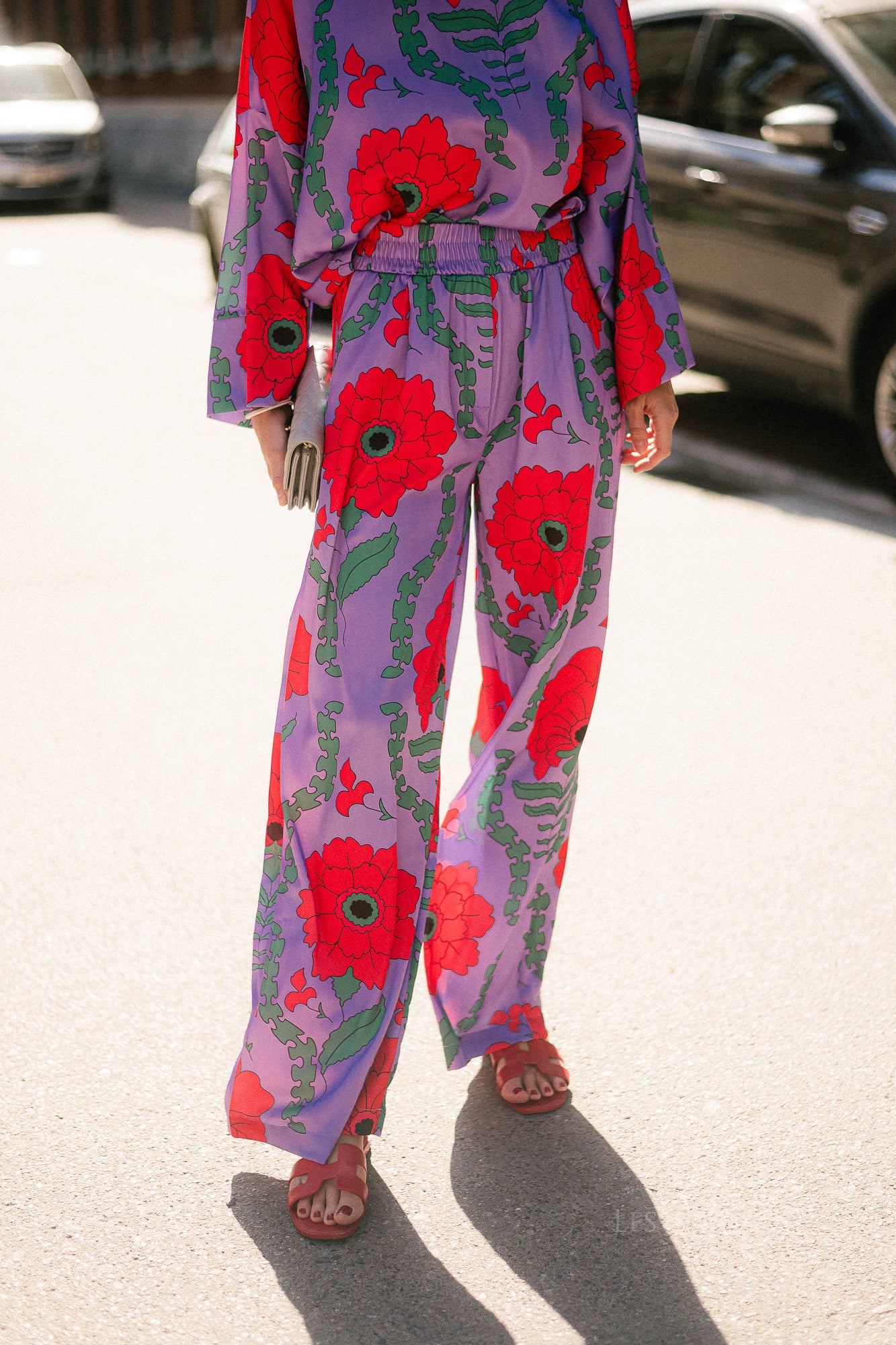 Gill printed sateen pants - lilac/coral