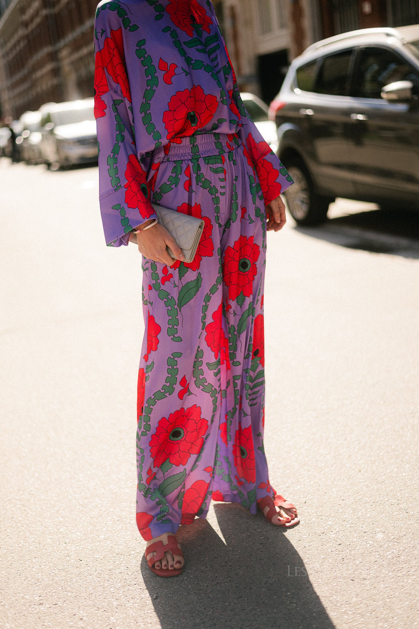 Gill printed sateen pants - lilac/coral