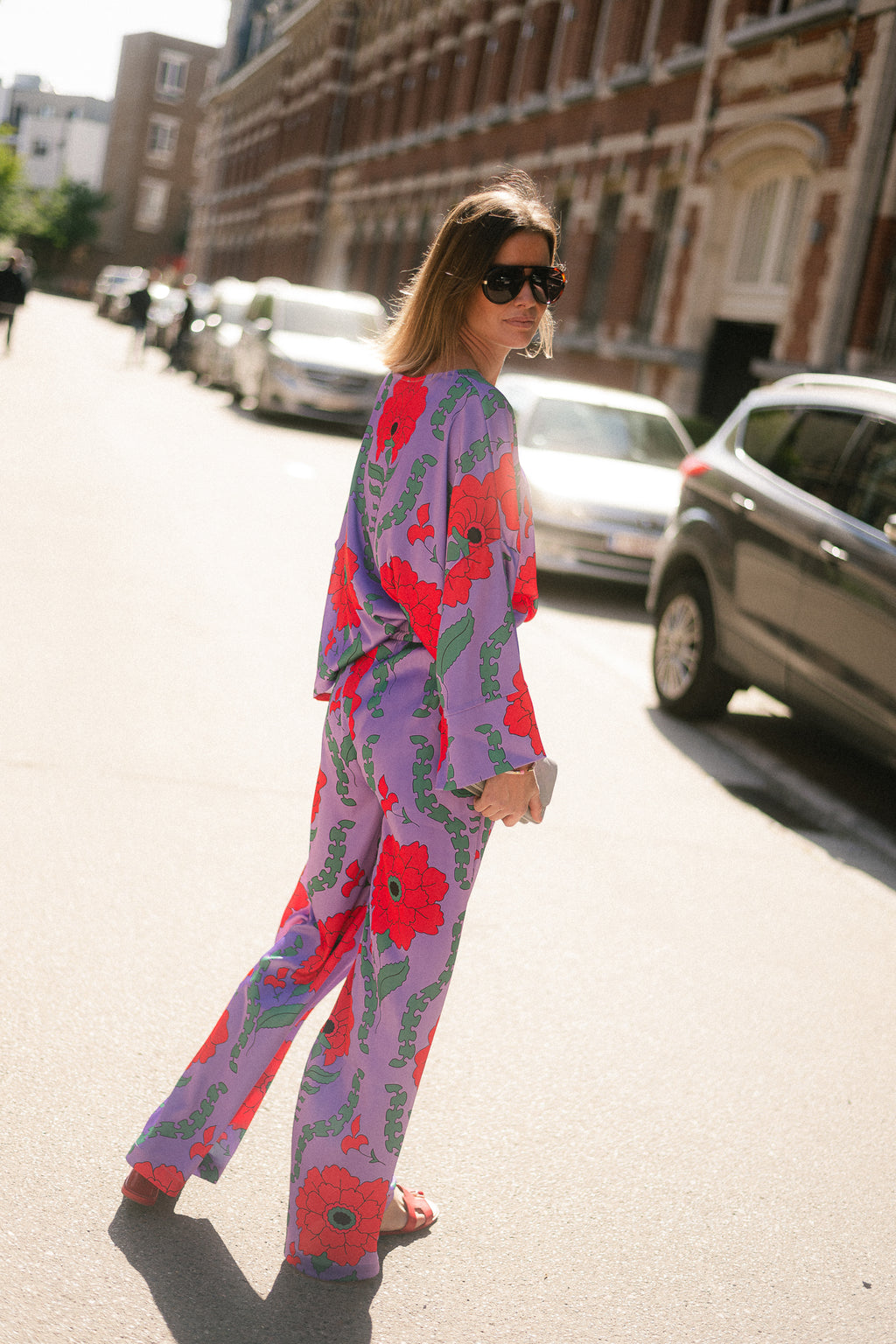 Gill printed sateen blouse - lilac/coral
