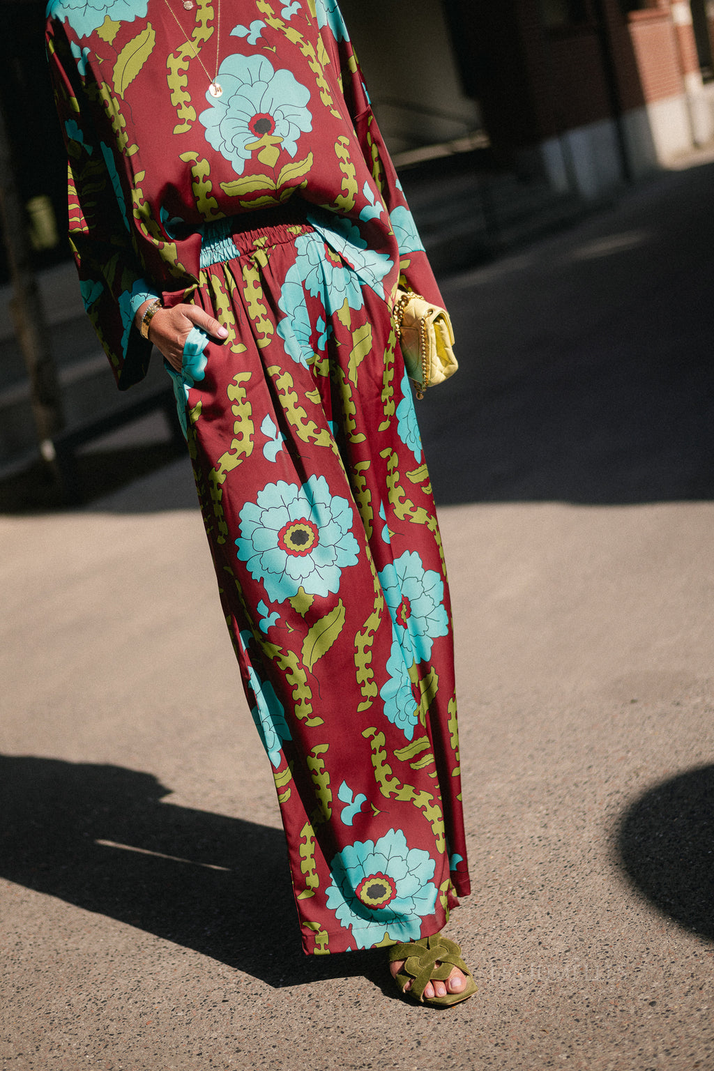 Gill printed sateen pants - burgundy/turquoise