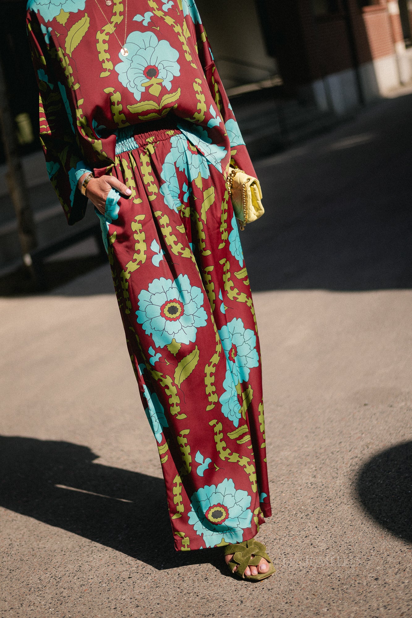 Gill printed sateen pants - burgundy/turquoise