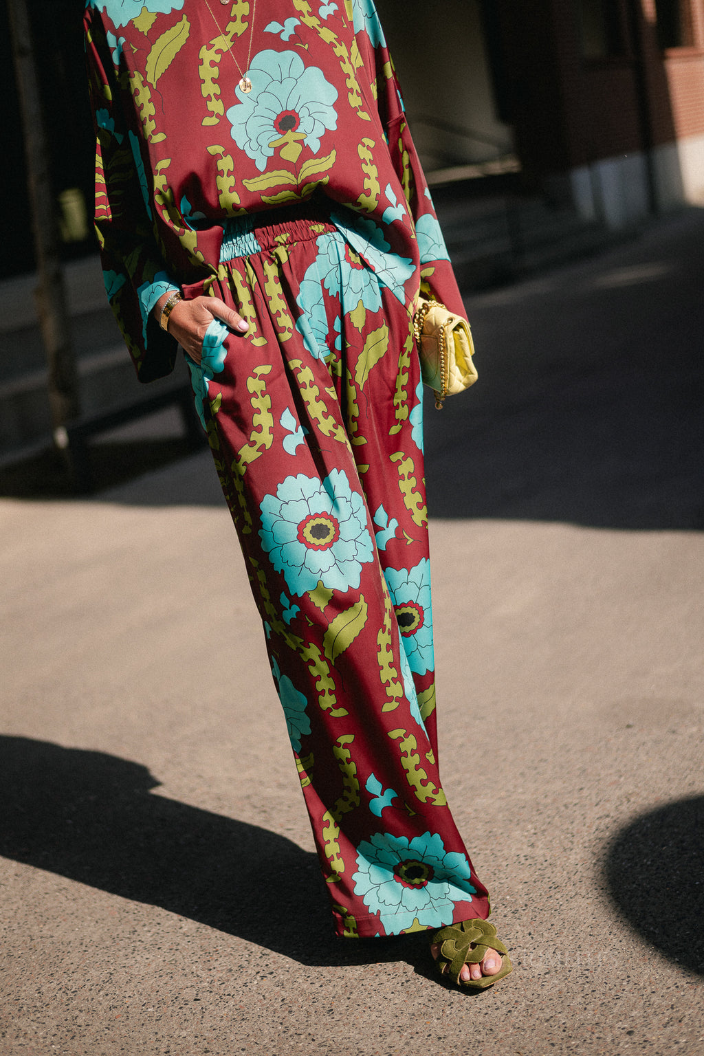 Gill printed sateen pants - burgundy/turquoise