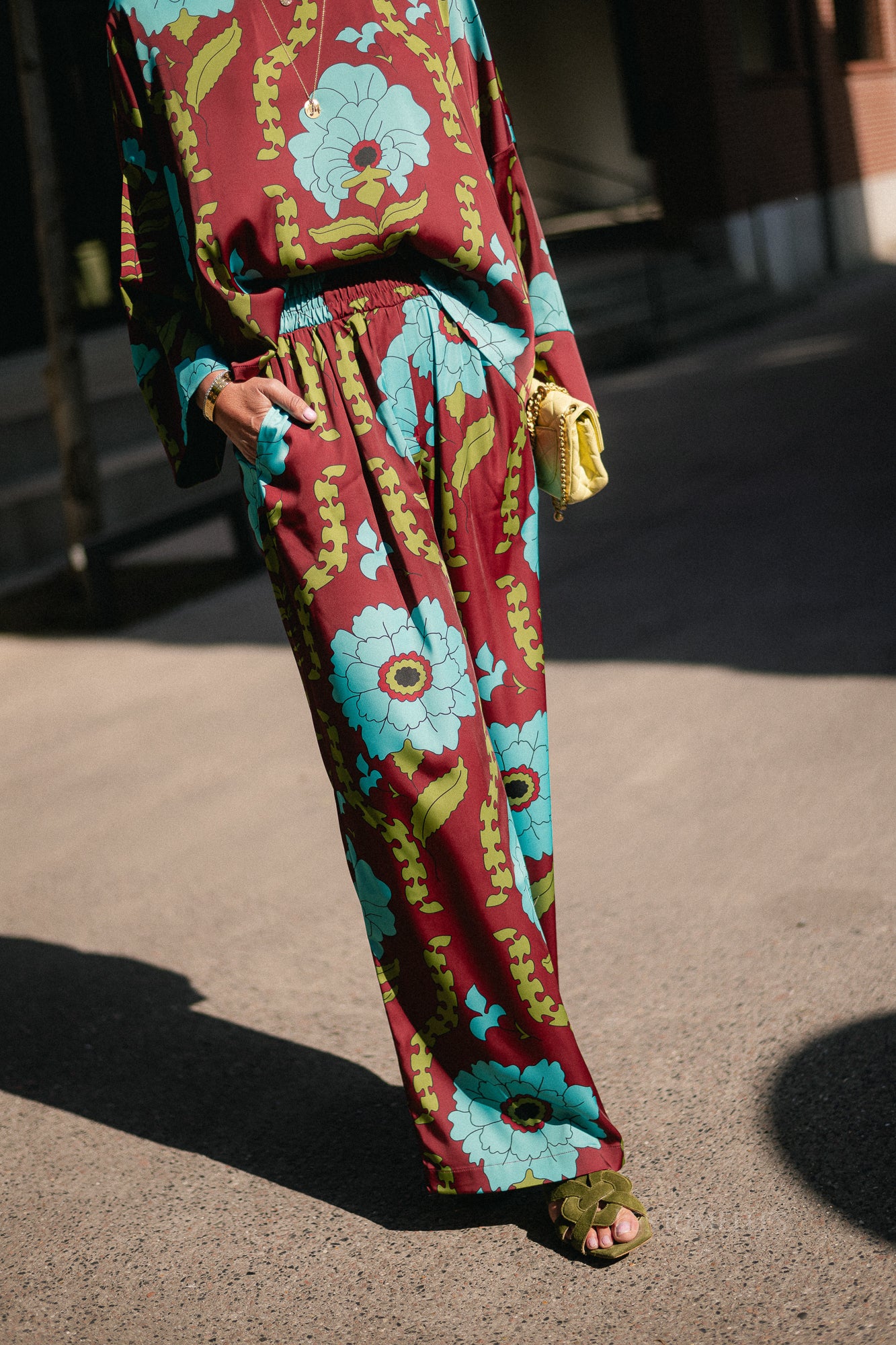 Gill printed sateen pants - burgundy/turquoise