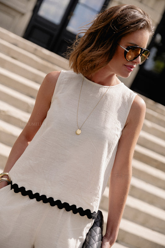 Les Jumelles VIManda wavy O-neck top birch/black beauty