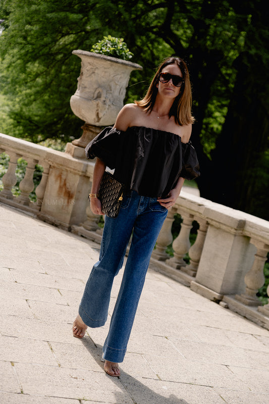 Les Jumelles Fran off shoulder cropped blouse dark brown