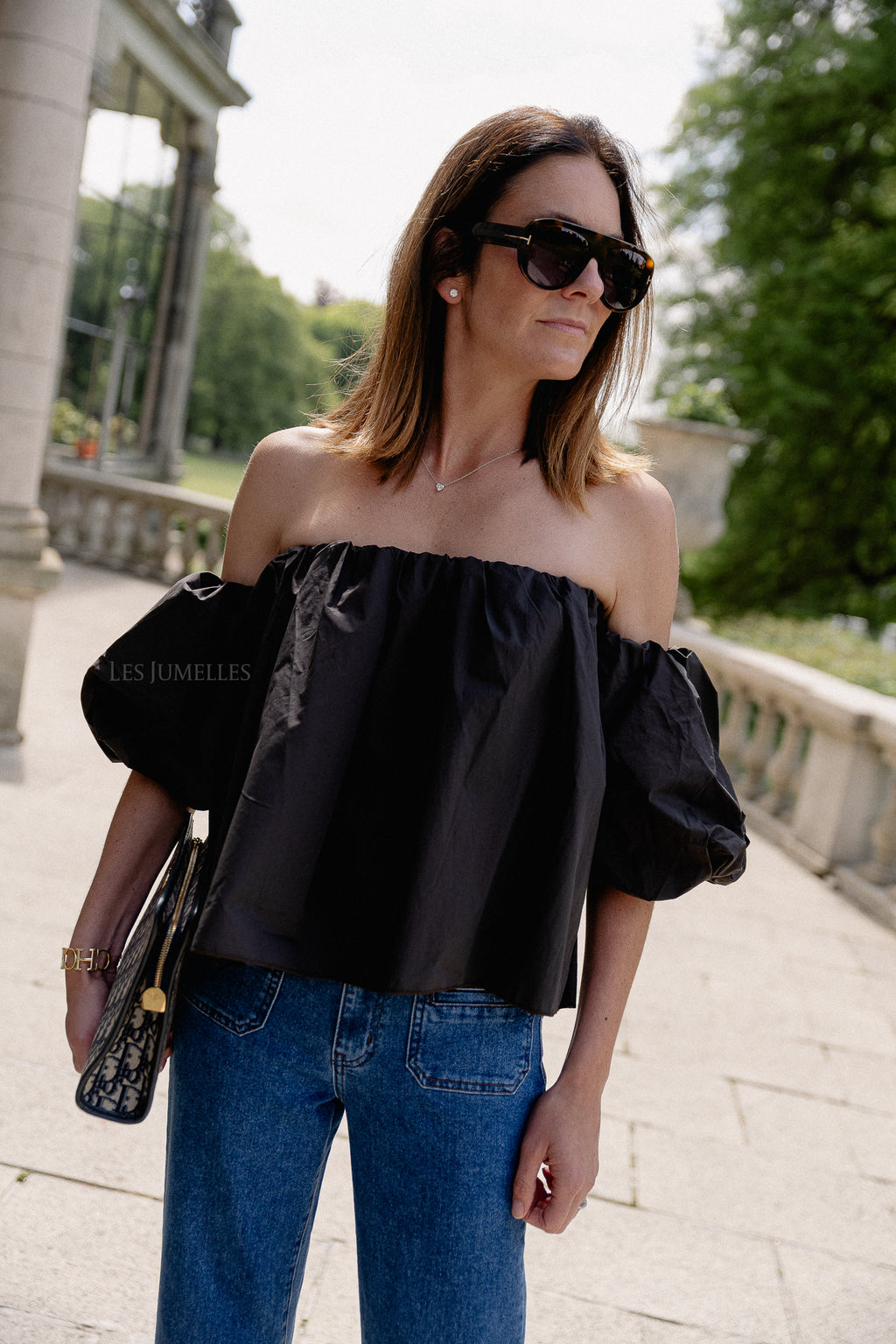 Fran off shoulder cropped blouse dark brown
