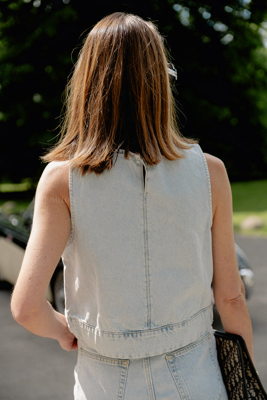 Les Jumelles Raina denim top ultra light blue