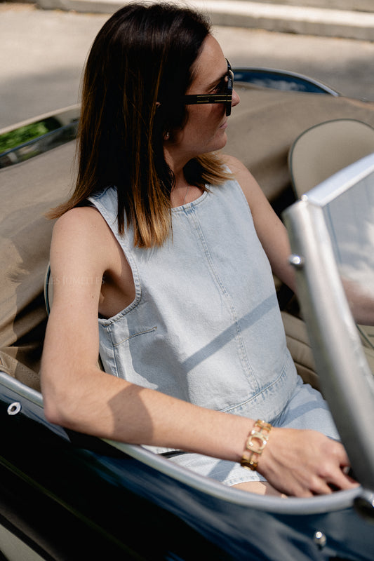 Les Jumelles Raina denim top ultra light blue