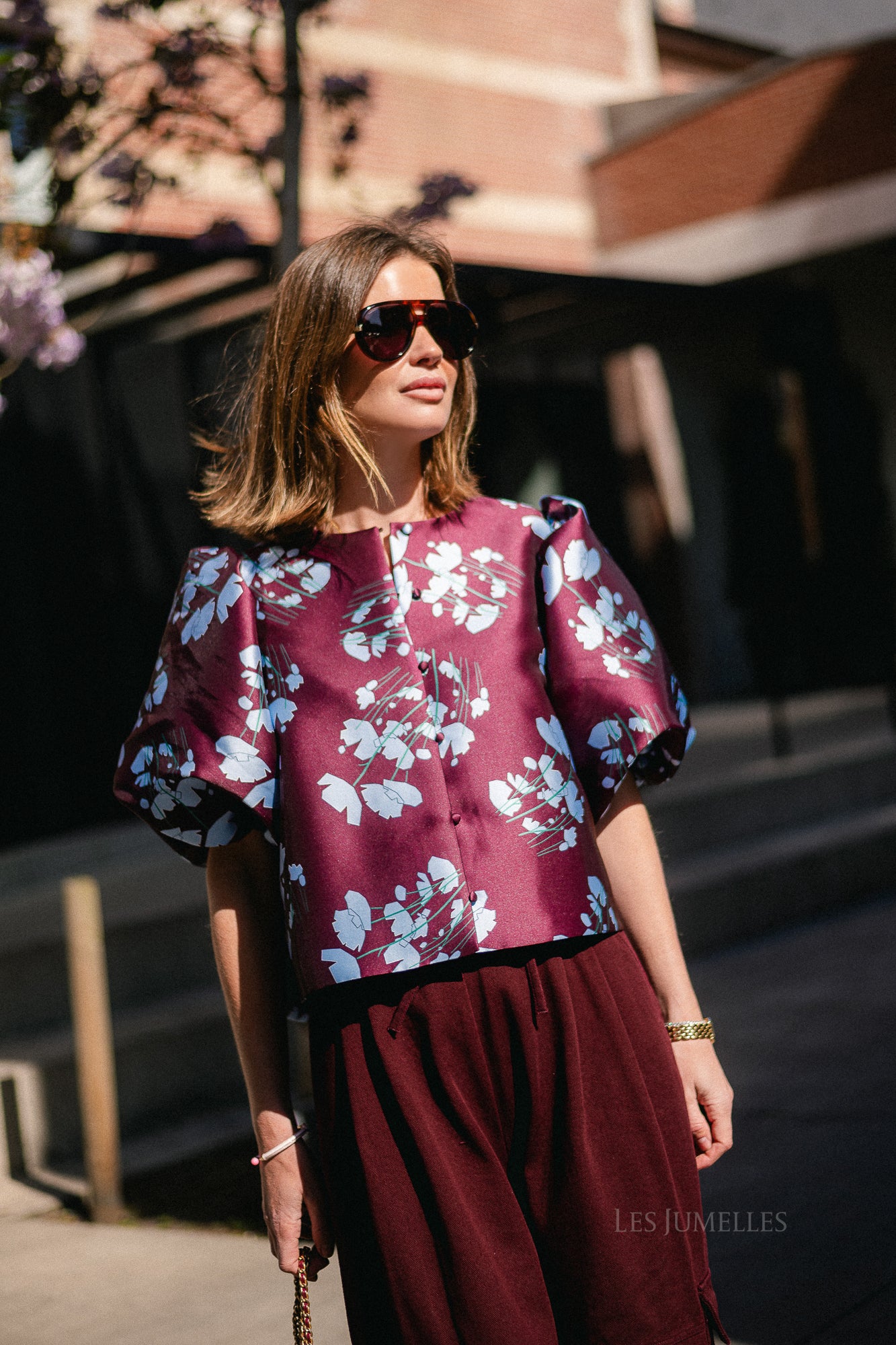 Charlotte blouse viola print burgundy/baby blue