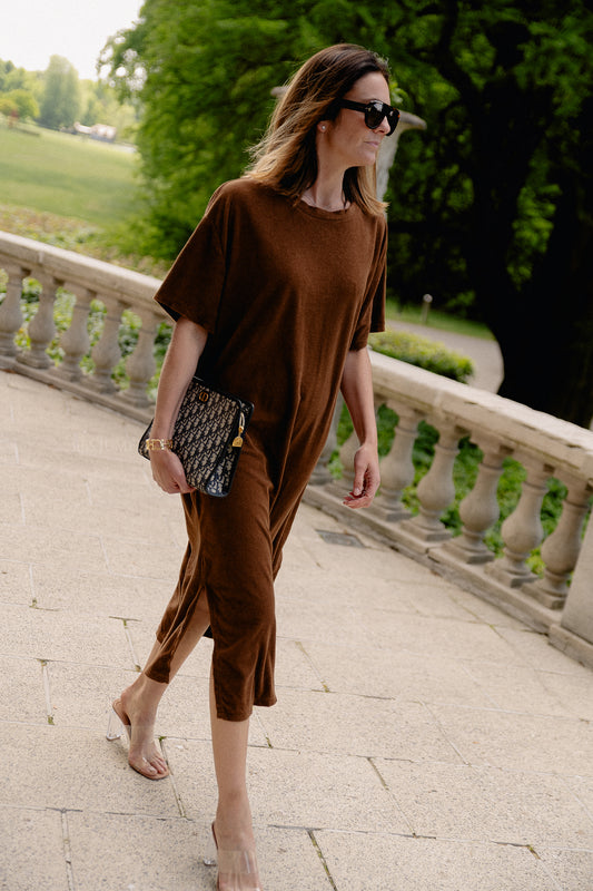 Les Jumelles Clara terry dress hot chocolate