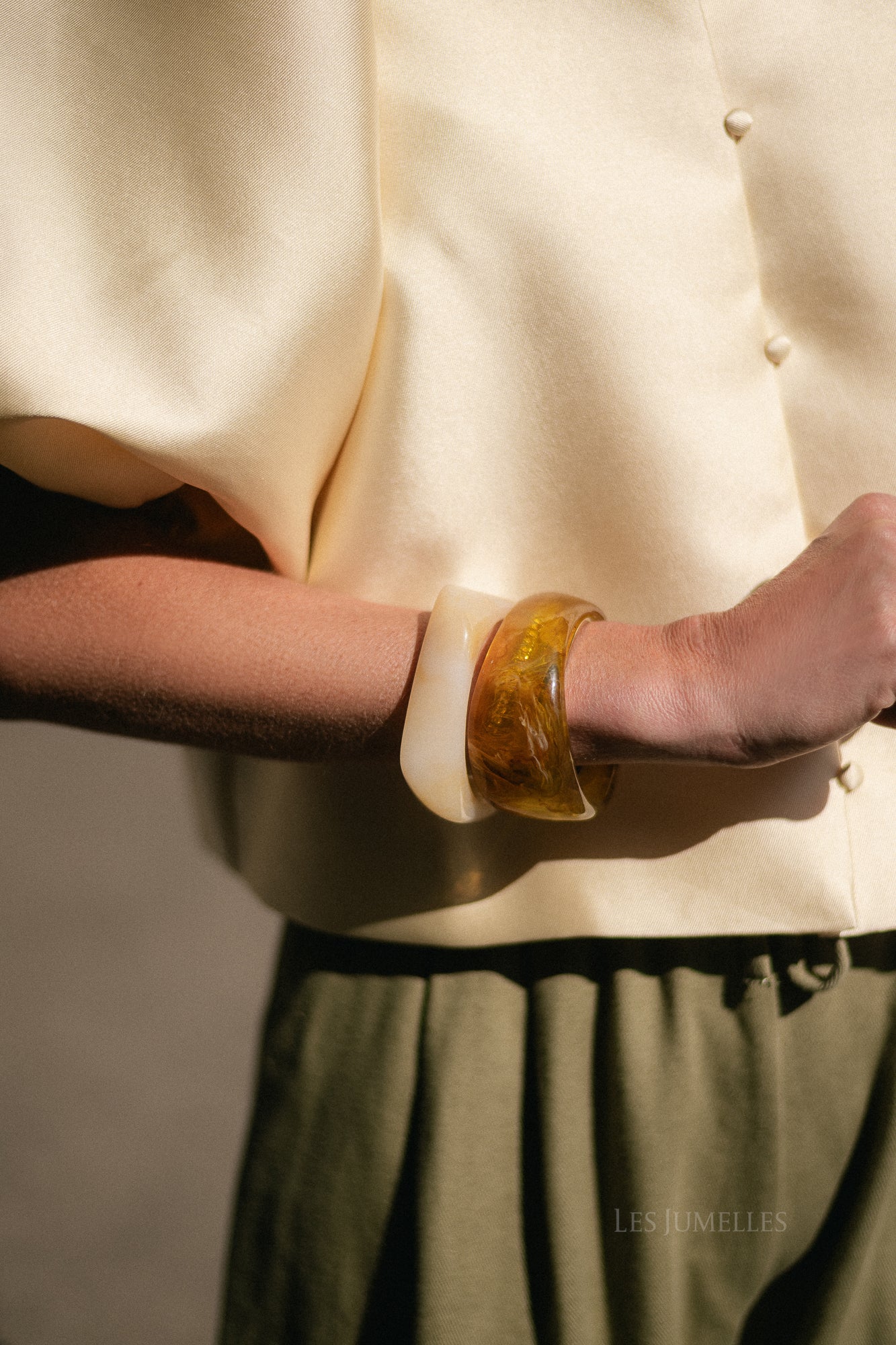 Wide resin bangle bracelet ochre