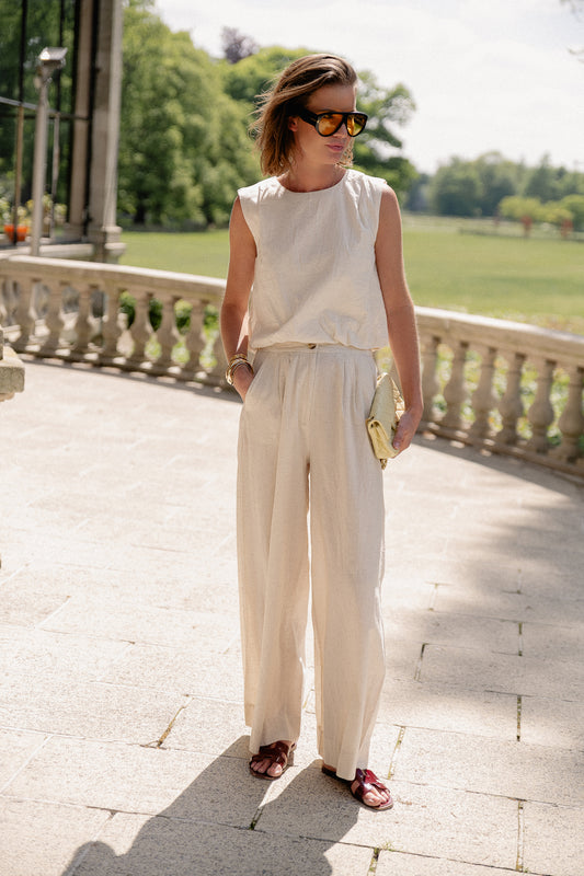 Les Jumelles VIEtni HW wide pants super ligt natural melange