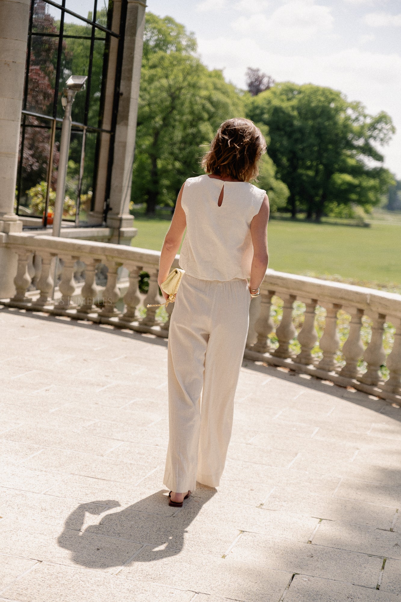 VIEtni HW wide pants super ligt natural melange