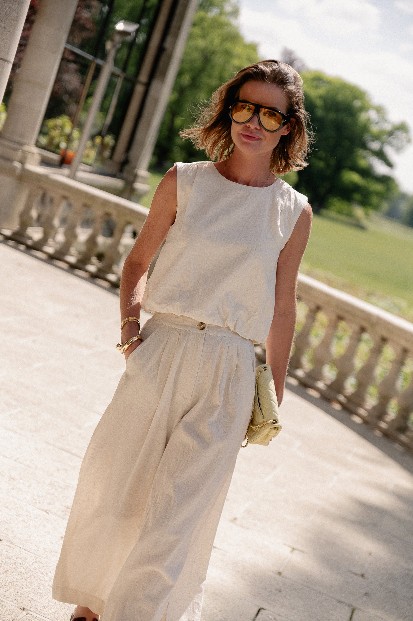 VIEtni HW wide pants super ligt natural melange