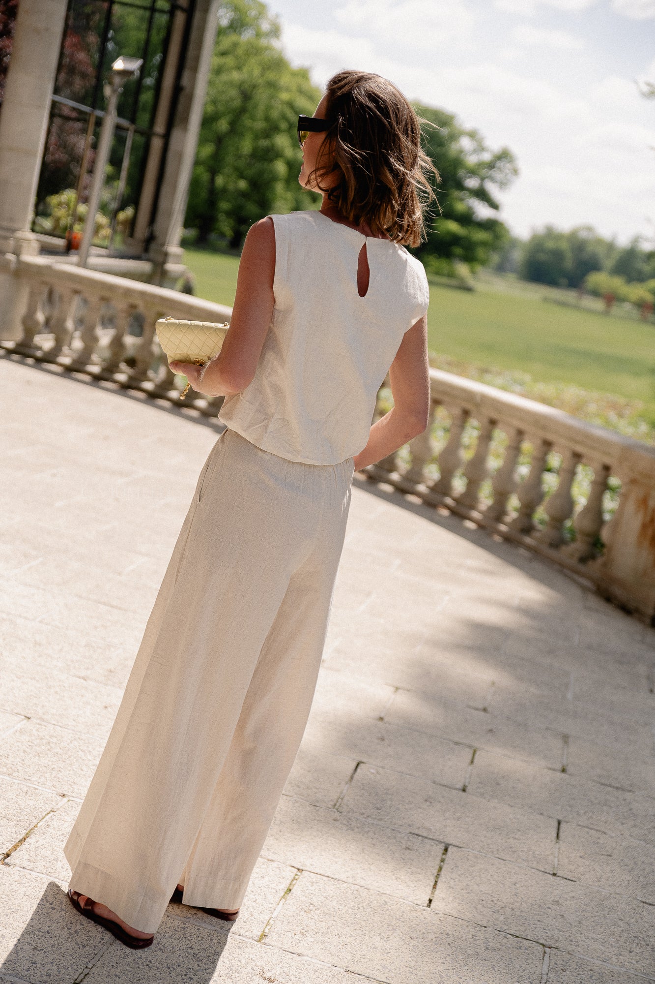 VIEtni HW wide pants super ligt natural melange