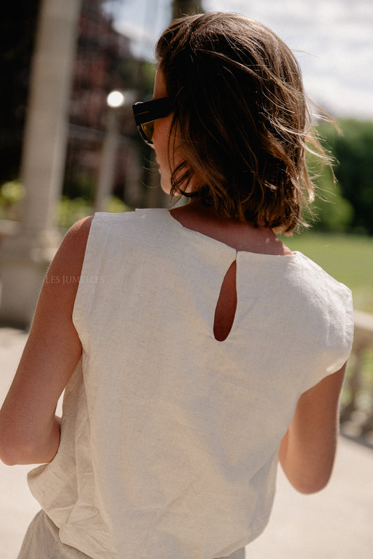 Les Jumelles VIEtni O-neck short top super light natural melange