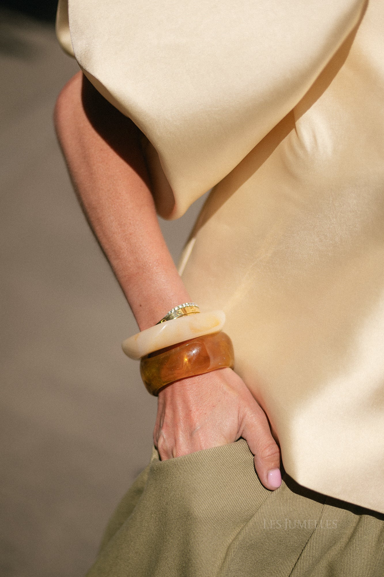 Wide resin bangle bracelet ochre