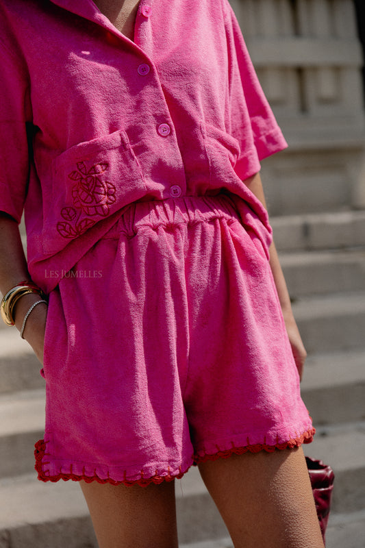 Les Jumelles Rosalie terry shorts fuchsia/red