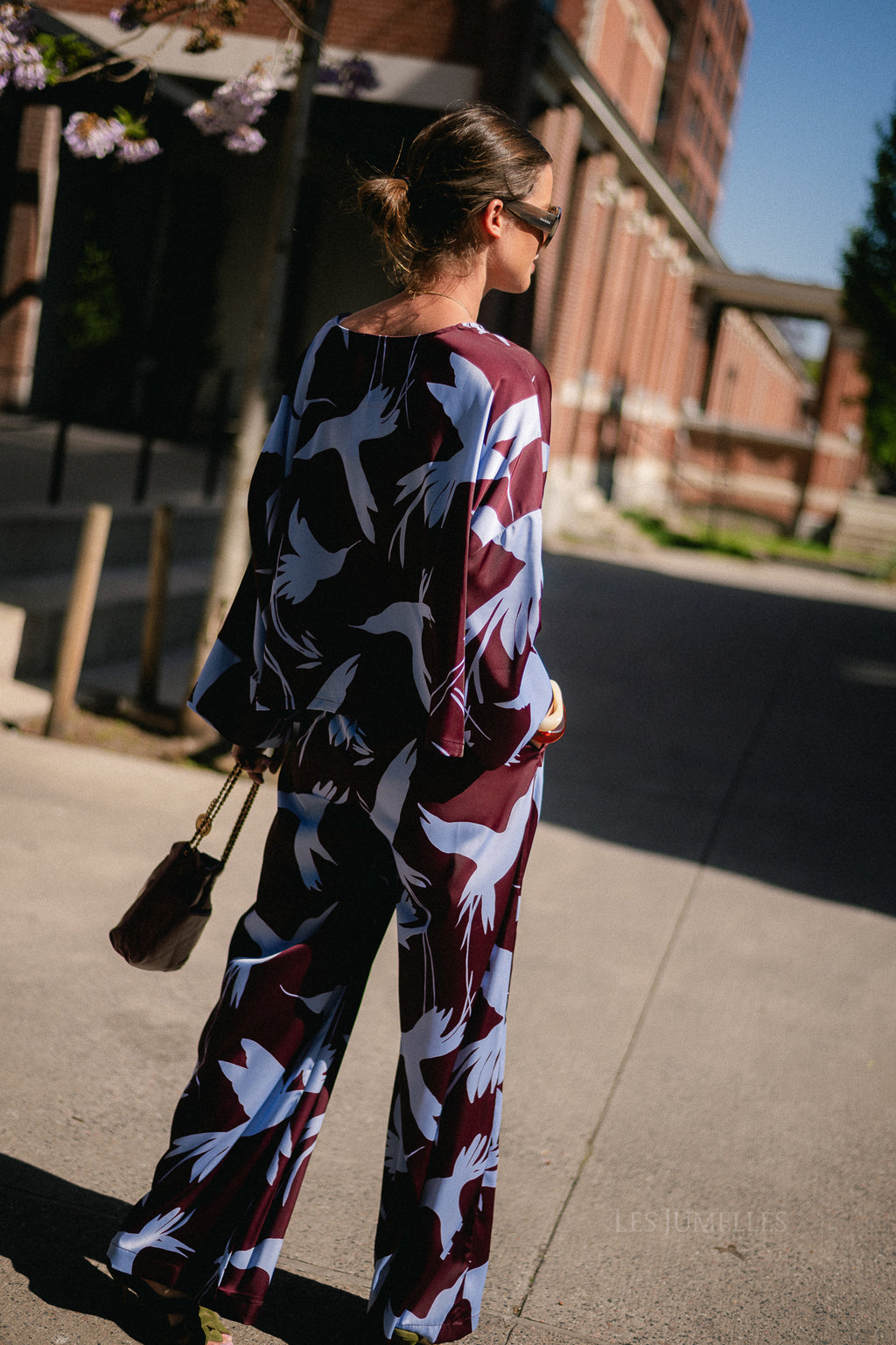 Gill sateen pants birds burgundy/baby blue