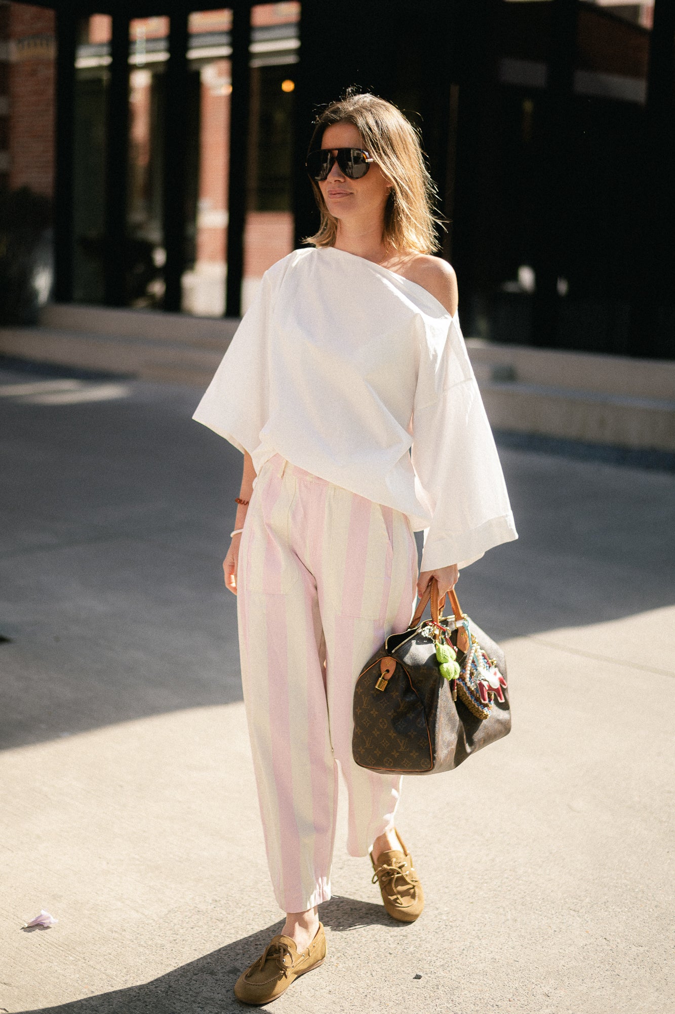 Maude striped pants pink/ecru
