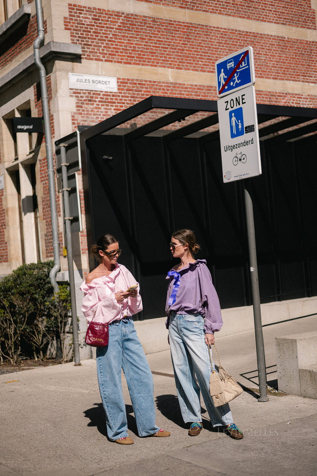 Isaline checked off shoulder blouse mauve