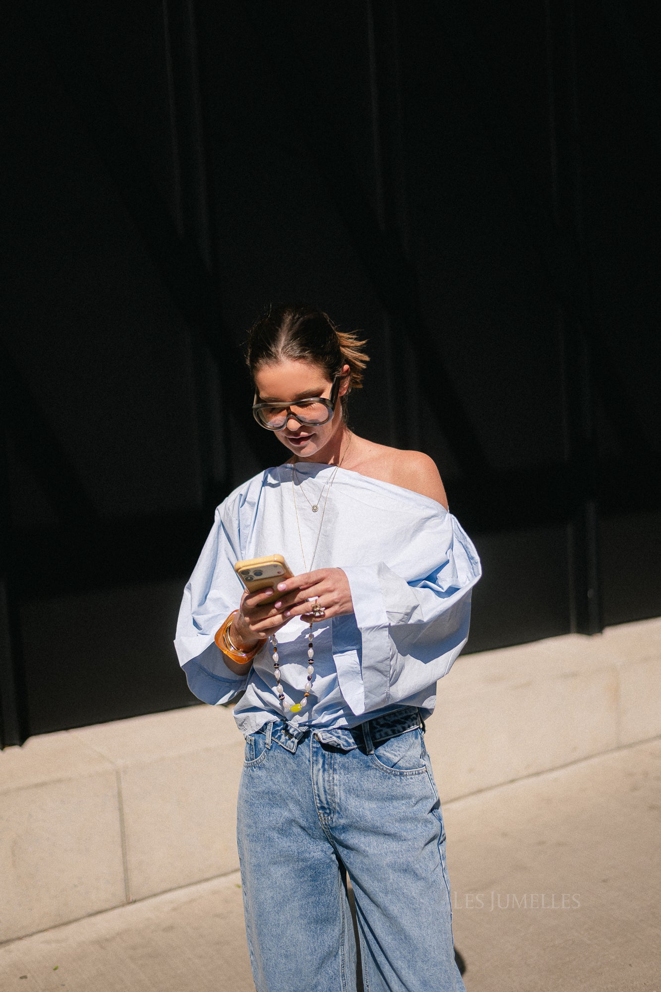 Myra off shoulder shirt light blue