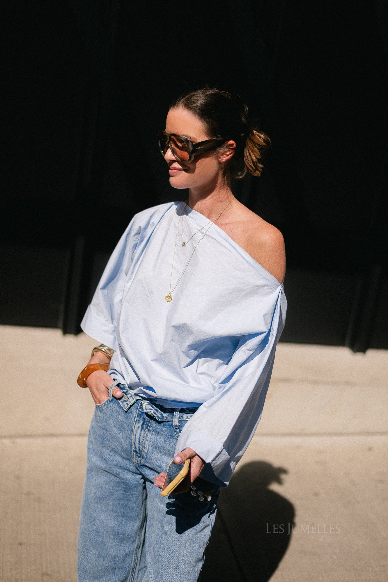 Myra off shoulder shirt light blue
