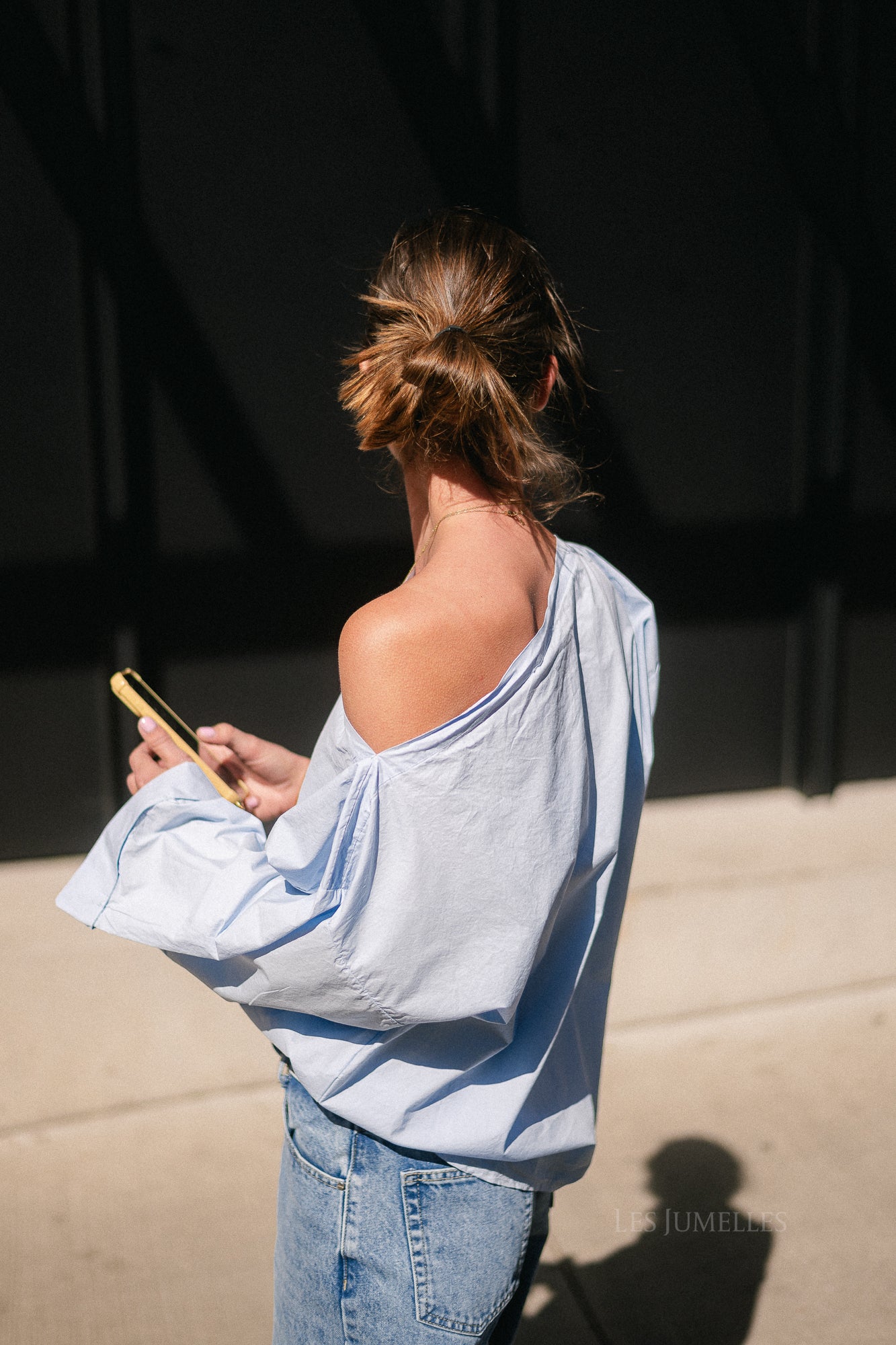 Myra off shoulder shirt light blue