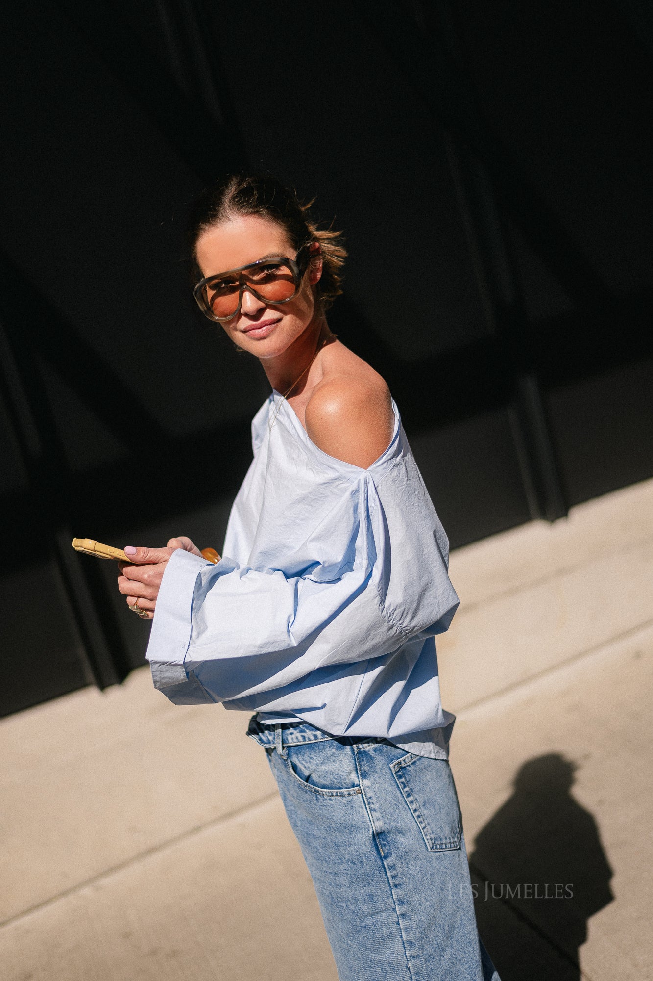 Myra off shoulder shirt light blue