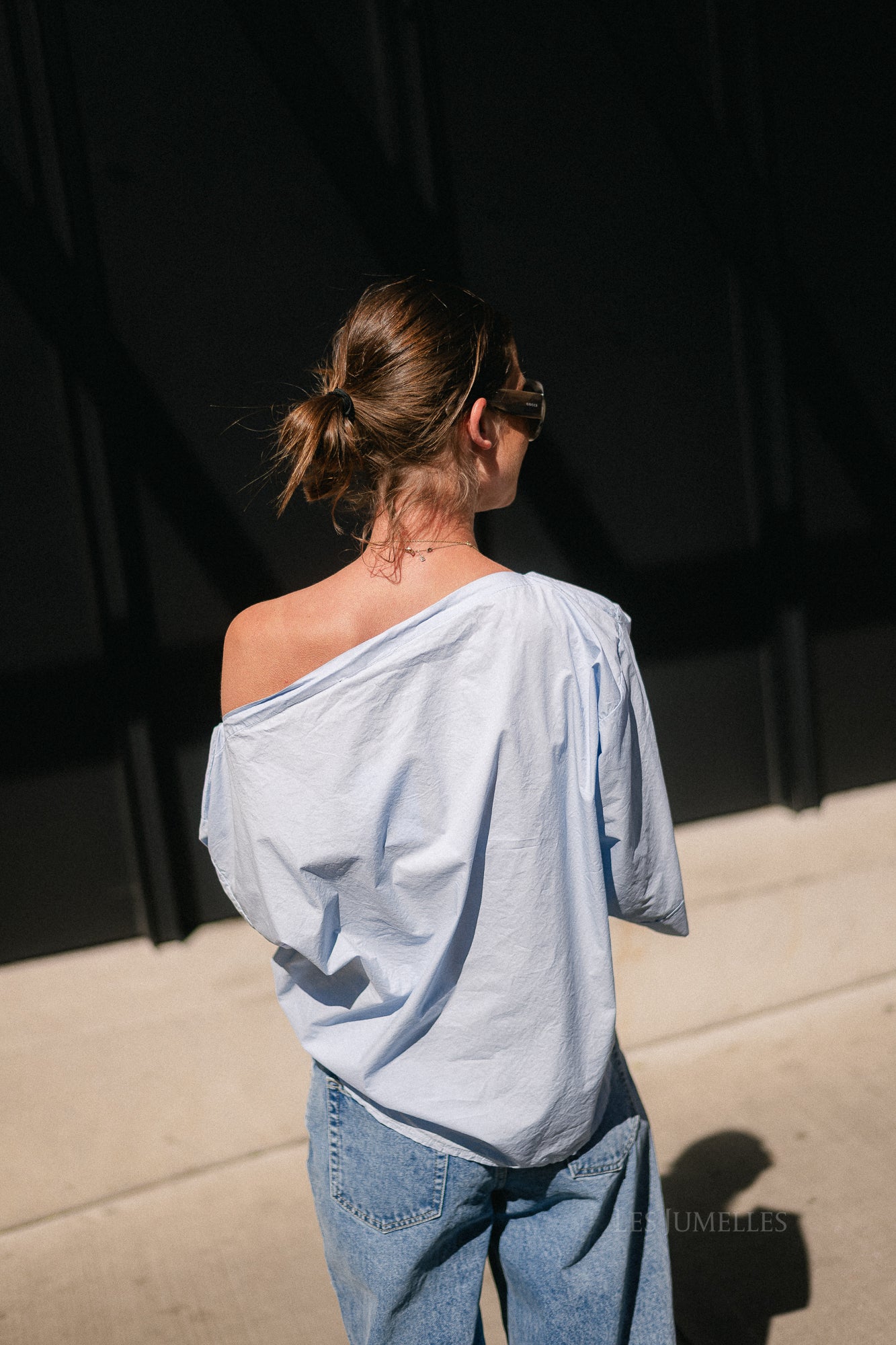 Myra off shoulder shirt light blue