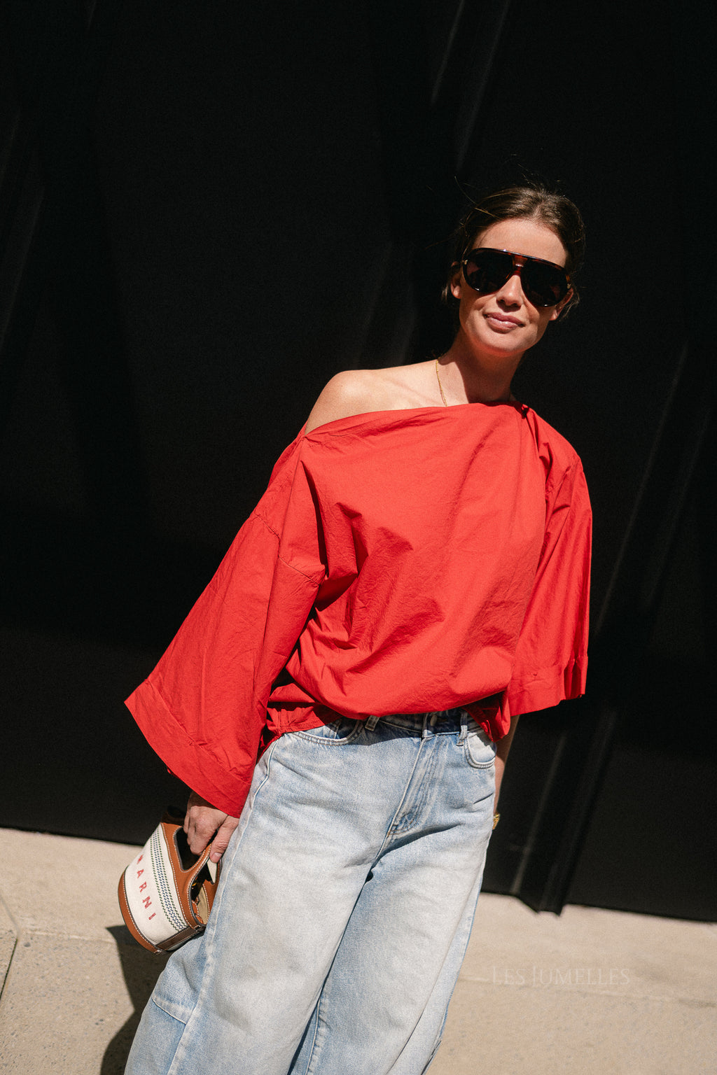 Myra off shoulder shirt red