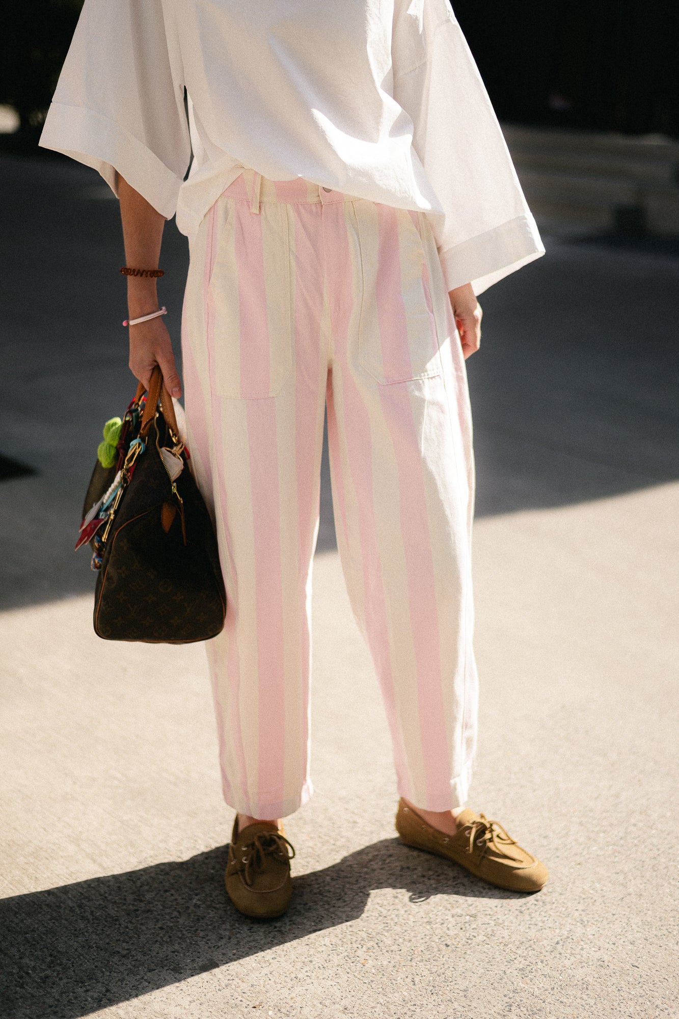 Maude striped pants pink/ecru