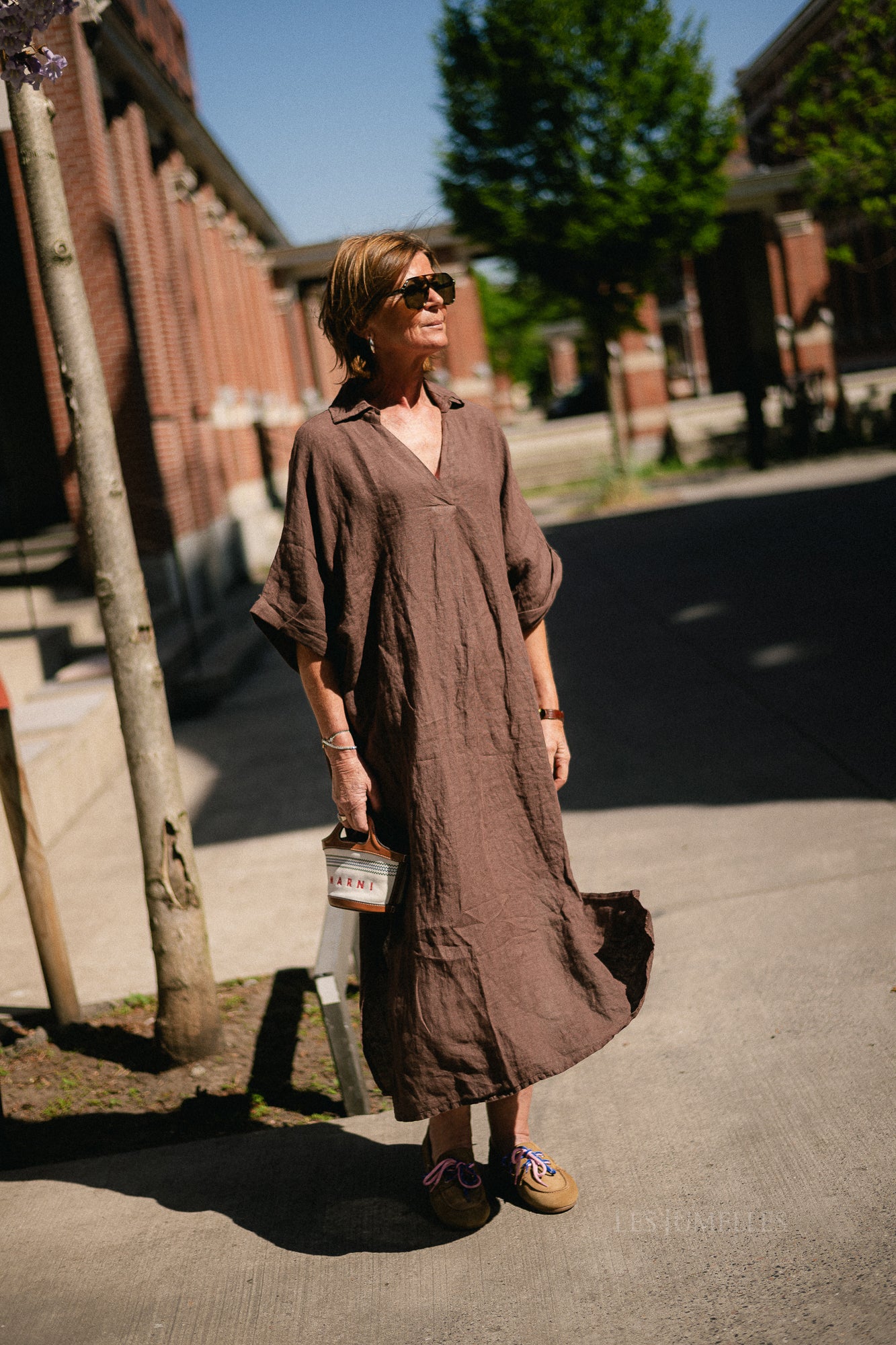 Isabeau linen maxi dress hot chocolate