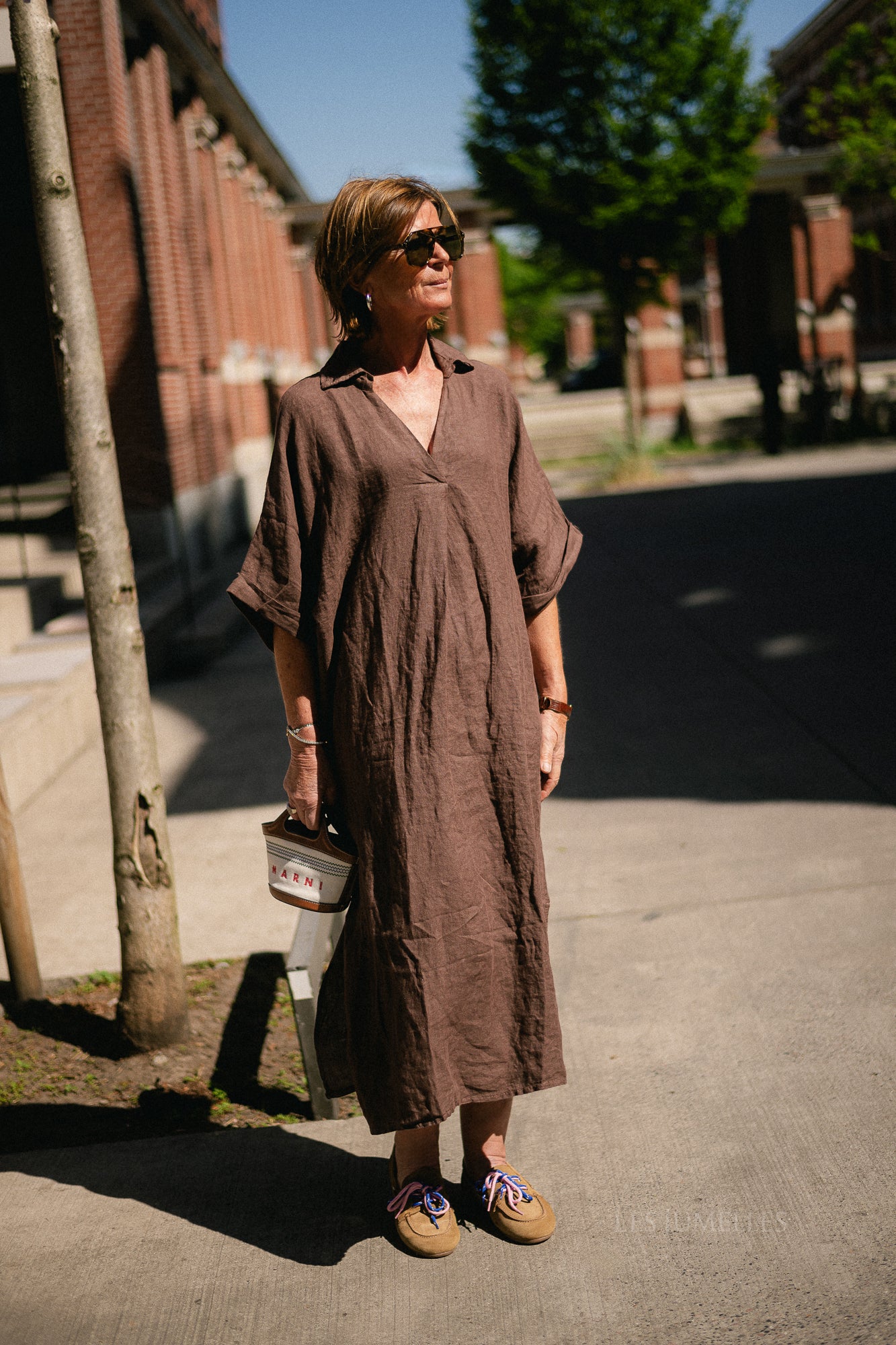 Isabeau linen maxi dress hot chocolate