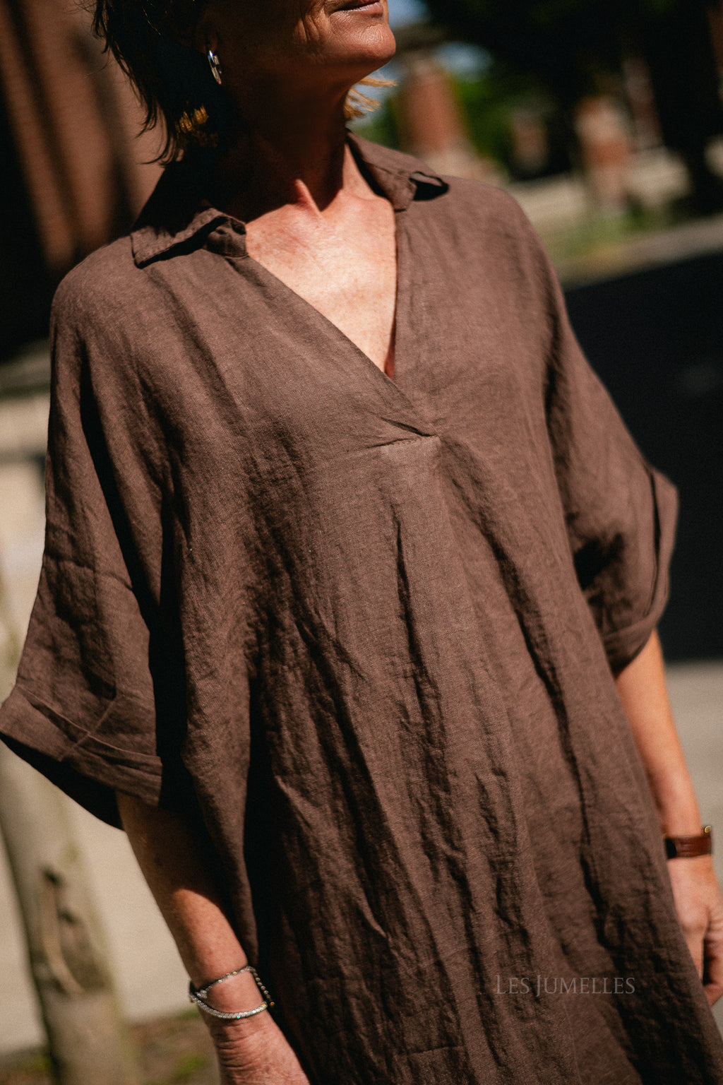 Isabeau linen maxi dress hot chocolate