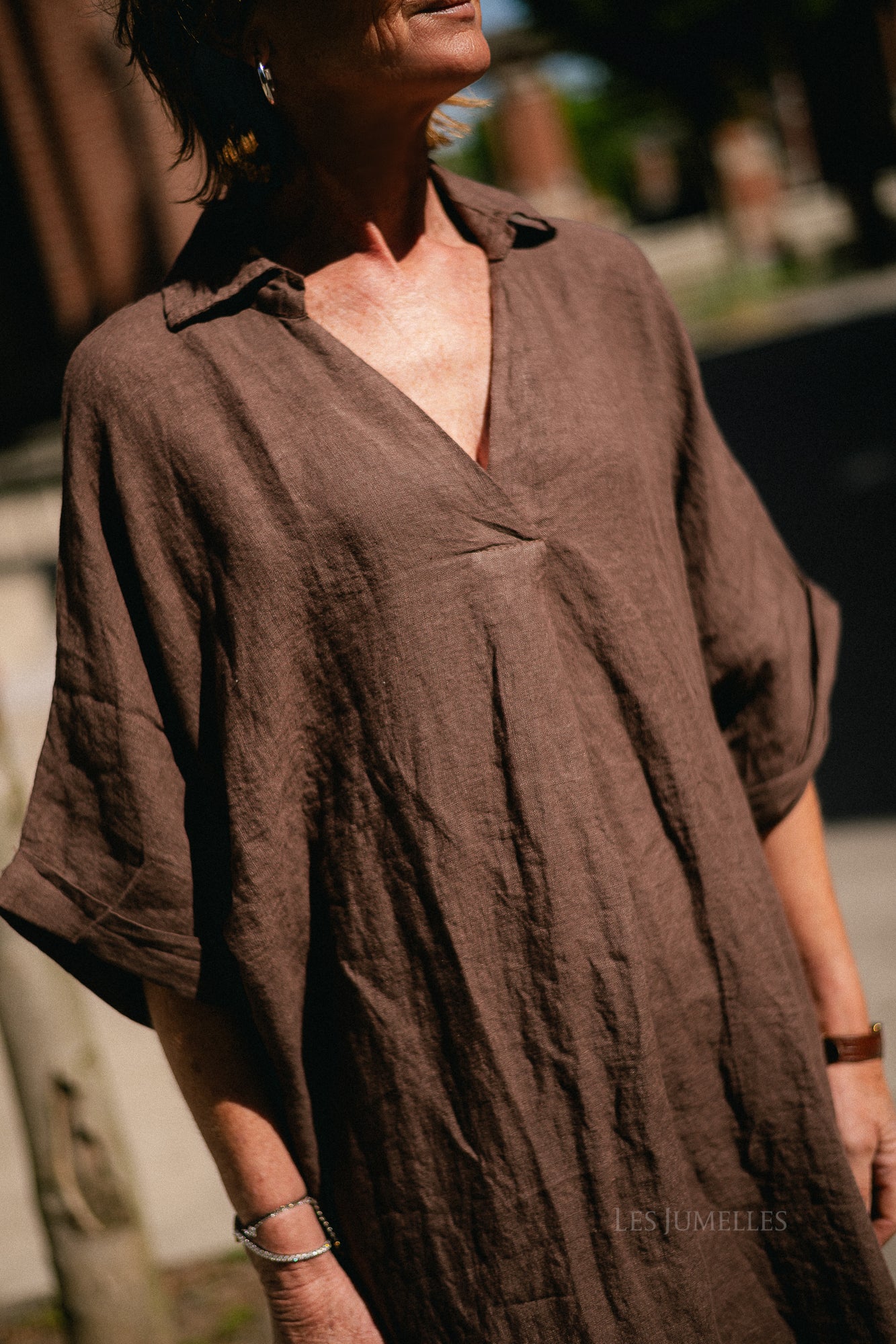 Isabeau linen maxi dress hot chocolate
