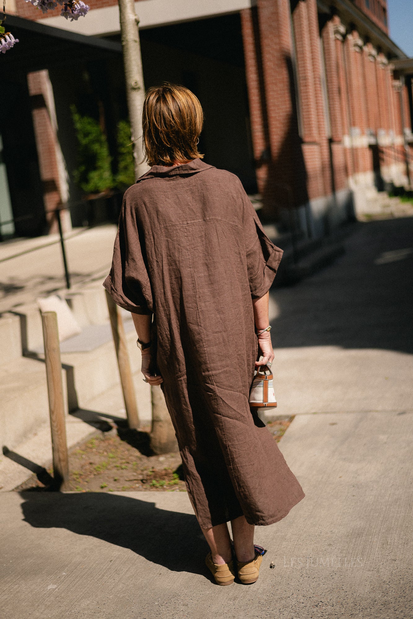 Isabeau linen maxi dress hot chocolate