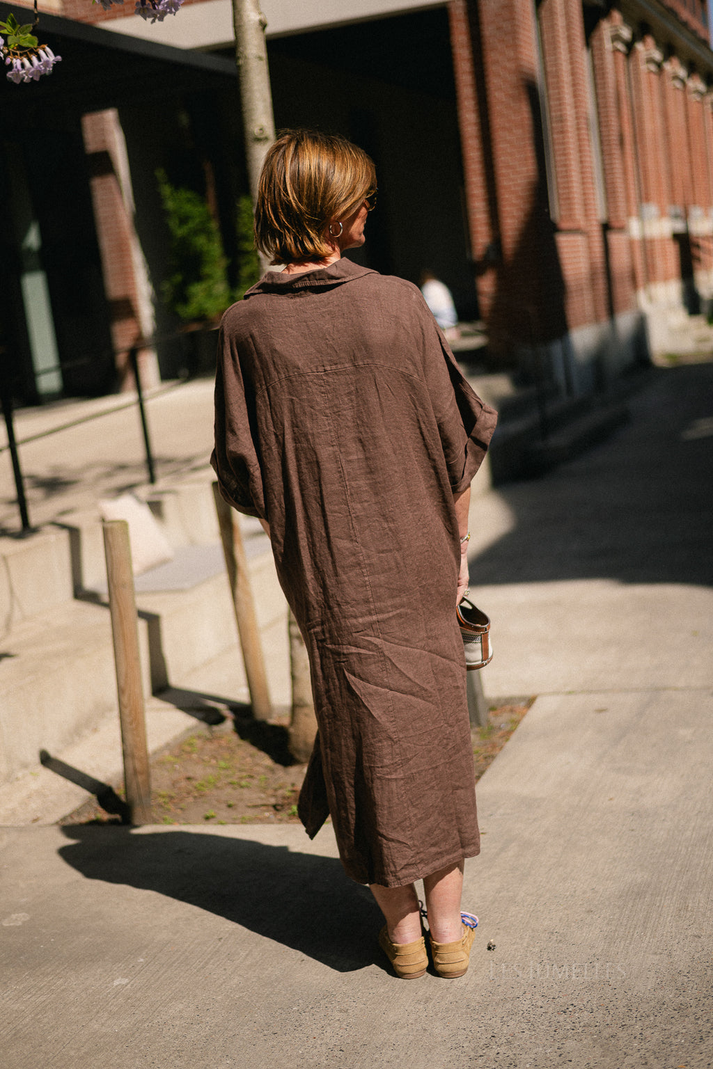 Isabeau linen maxi dress hot chocolate